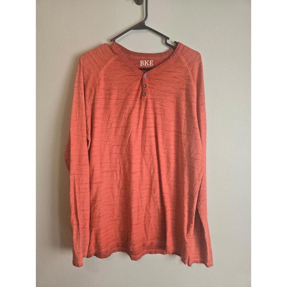 BKE Men’s Orange Ombre Burnout Henley 100% Cotton Longsleeve  (XL)